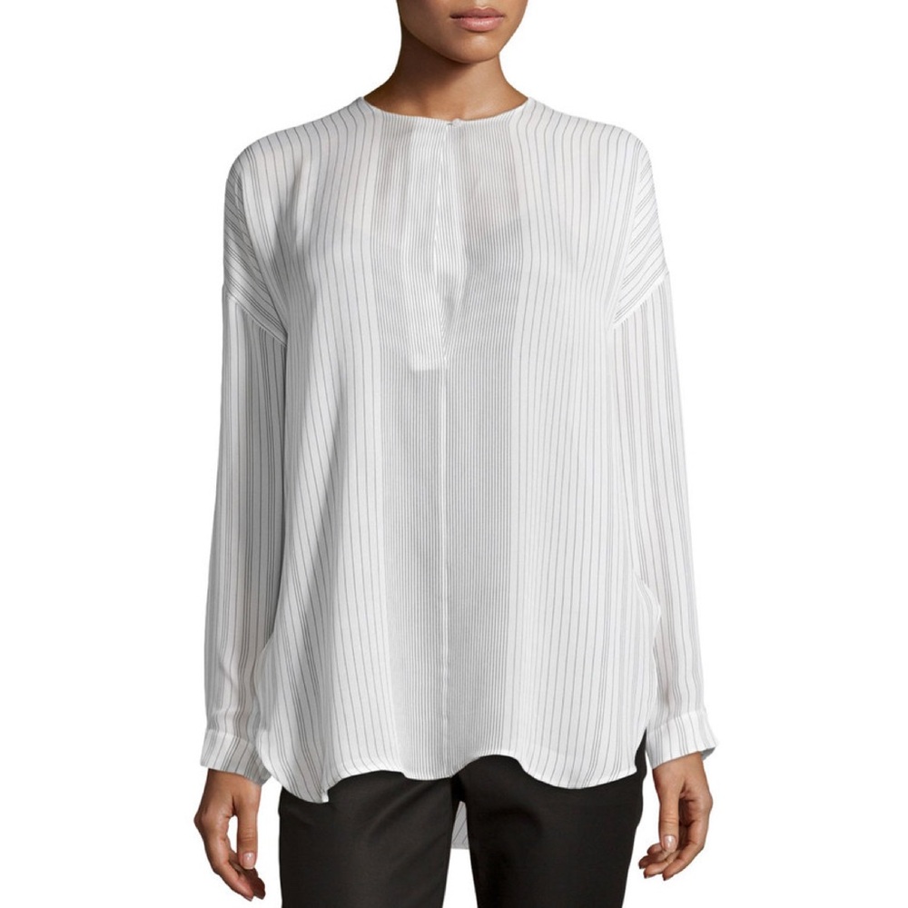 Vince Silk Black White Stripe Long Sleeve Blouse Size XS